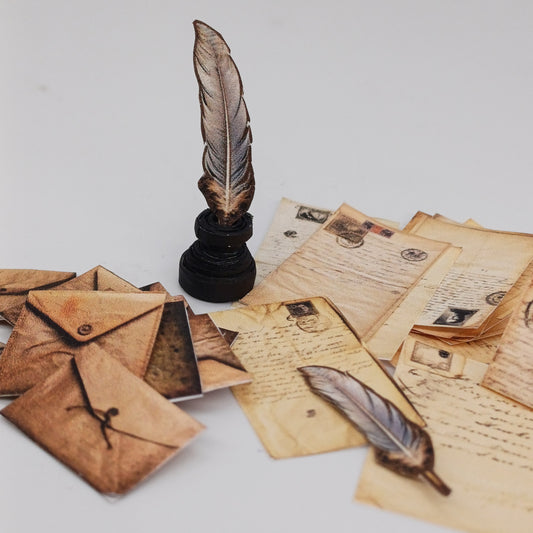Bastelanleitung Miniatur vintage Post und Schreibfeder