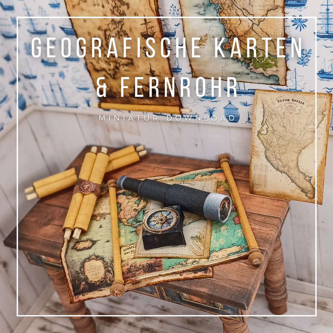 Geografische Karten und Fernrohr im Maßstab 1:12 zum Drucken und Basteln - PDF