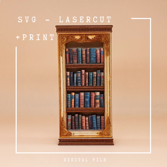 Miniatur-Bibliothek als Lasercut; Bastelbogen – inkl. 47 Miniaturbücher (Digitaldatei) DIGITAL FILE – SVG + PNG