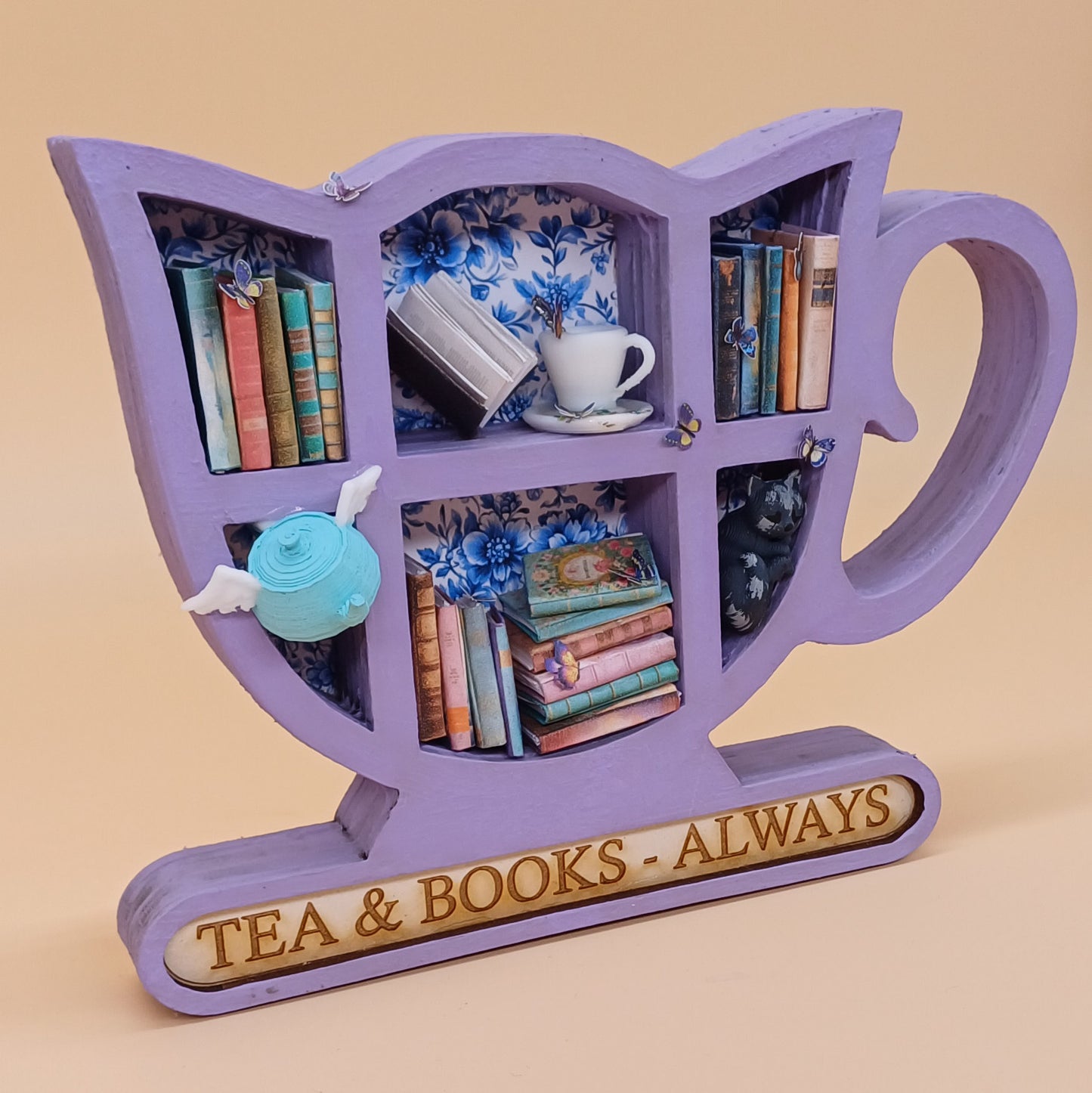 Miniatur-Teetassen-Bücherregal – Digitaler Lasercut-Download mit Miniaturbuch-Druckdatei