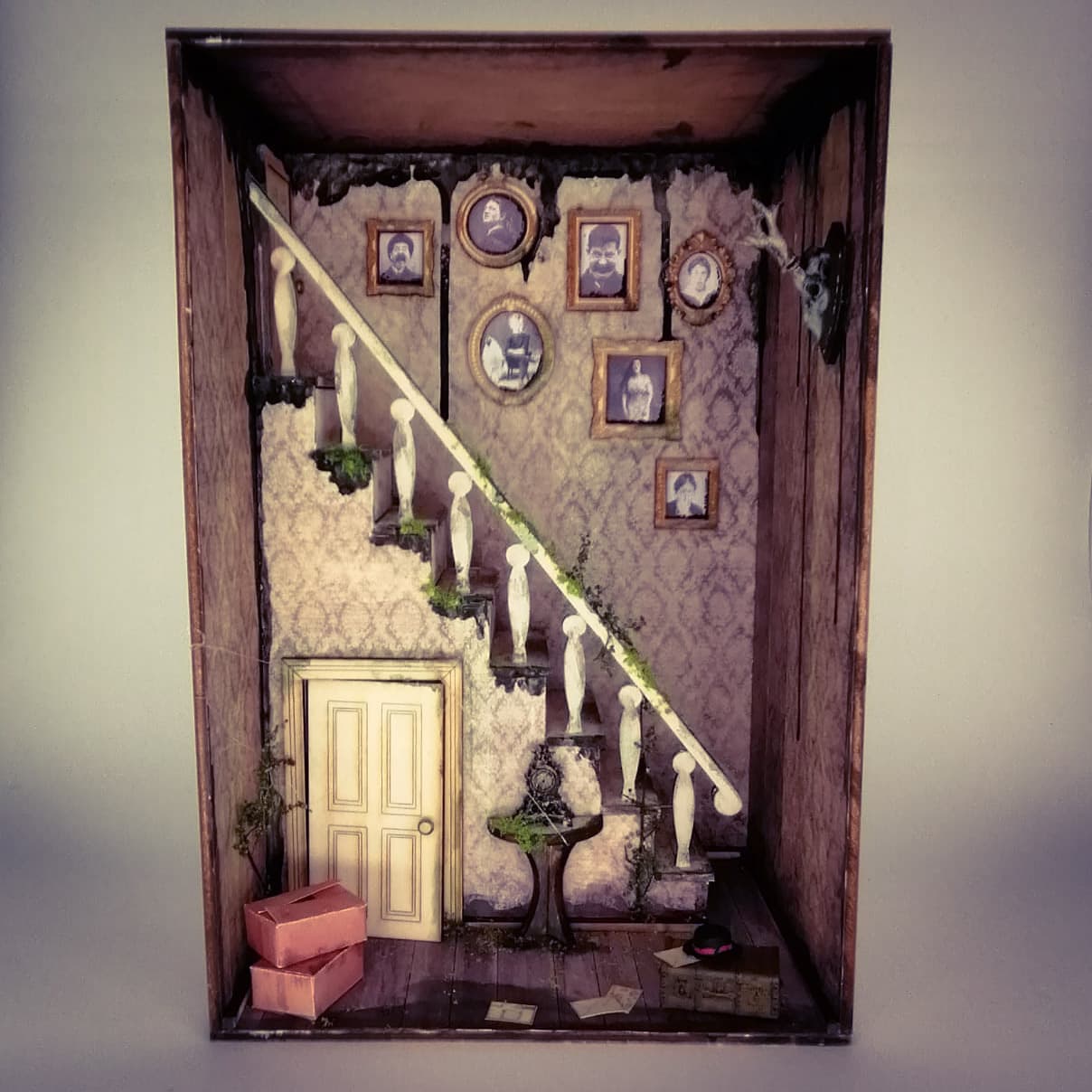 a picture of a room with a clock on it