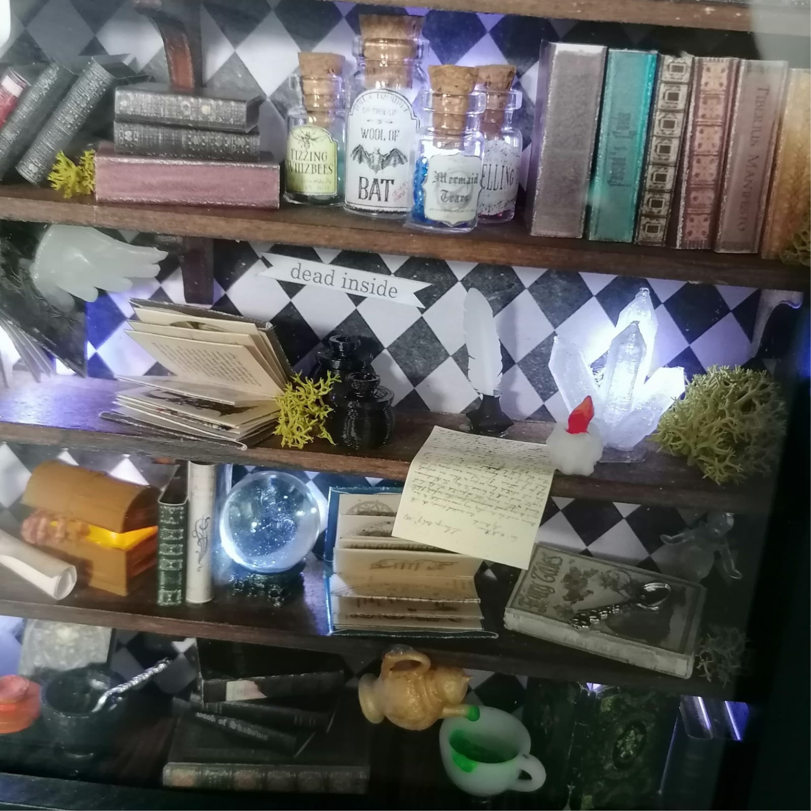 a display case filled with lots of different kinds of books 