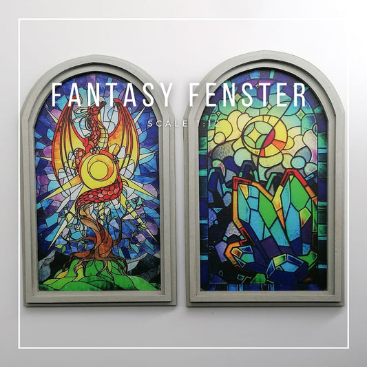 1:12 scale miniature fantasy stained glass window
