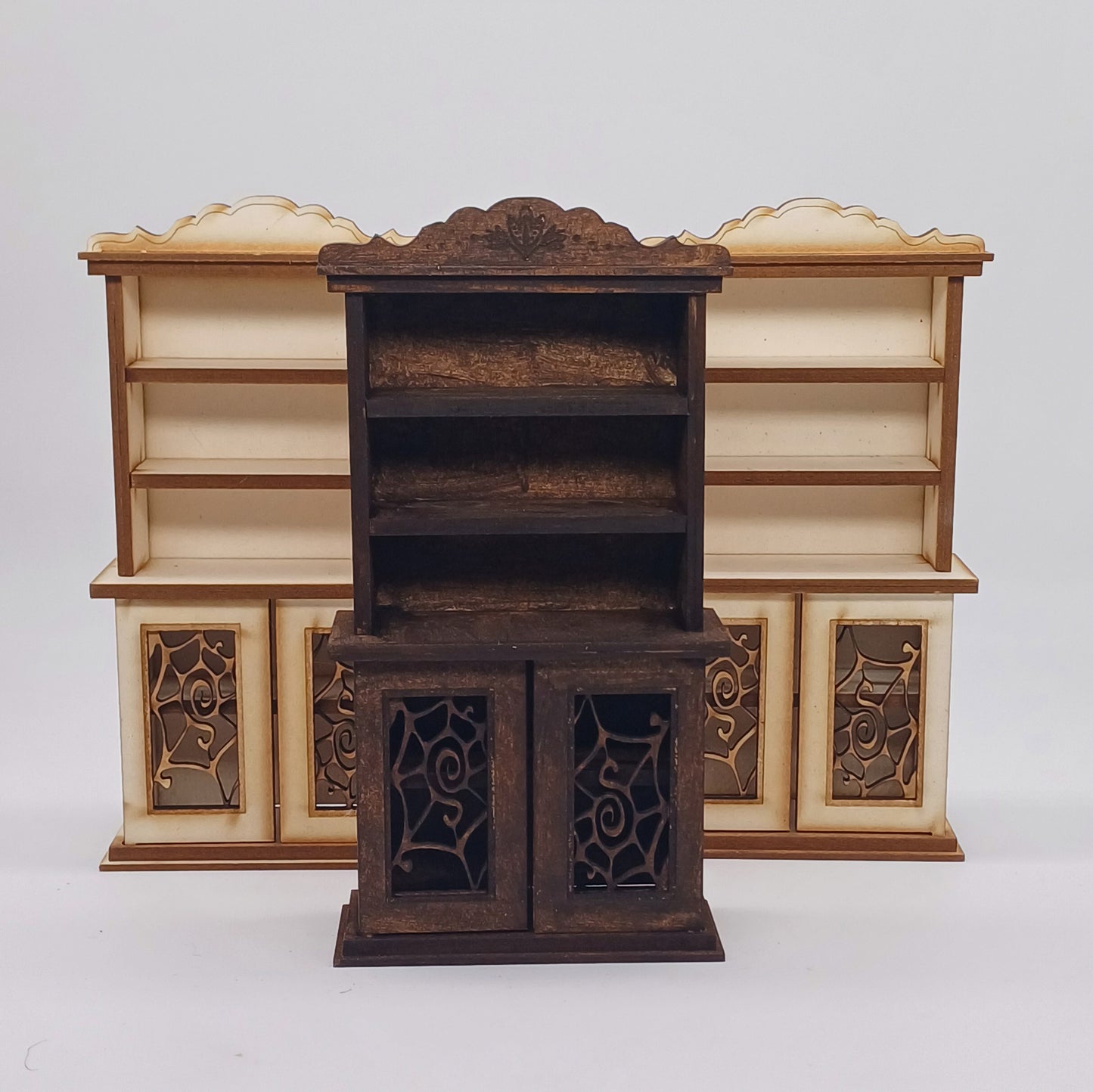 Bücherregal für Miniaturen im Maßstab 1:12 - Spinnentüren unbemalt - Miniatur Moebel
