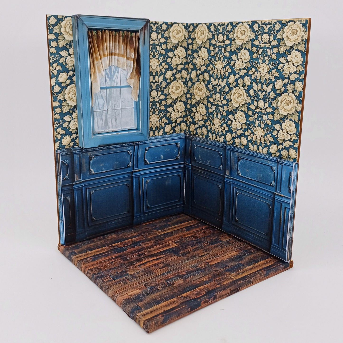 Roombox ontwerp "Blue Room" schaal 1:12 voor drukwerk en handwerk