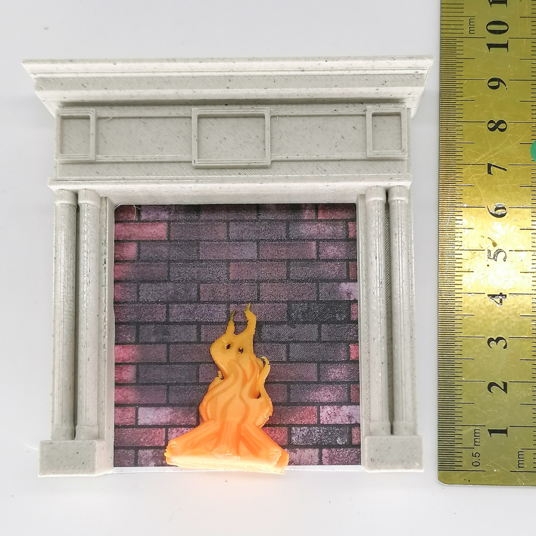 Miniature fireplace with fire in scale 1:12