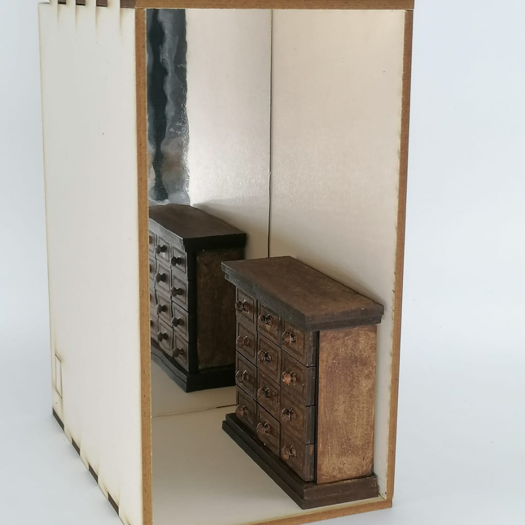 Miniature pharmacy cabinet in 1:12 scale