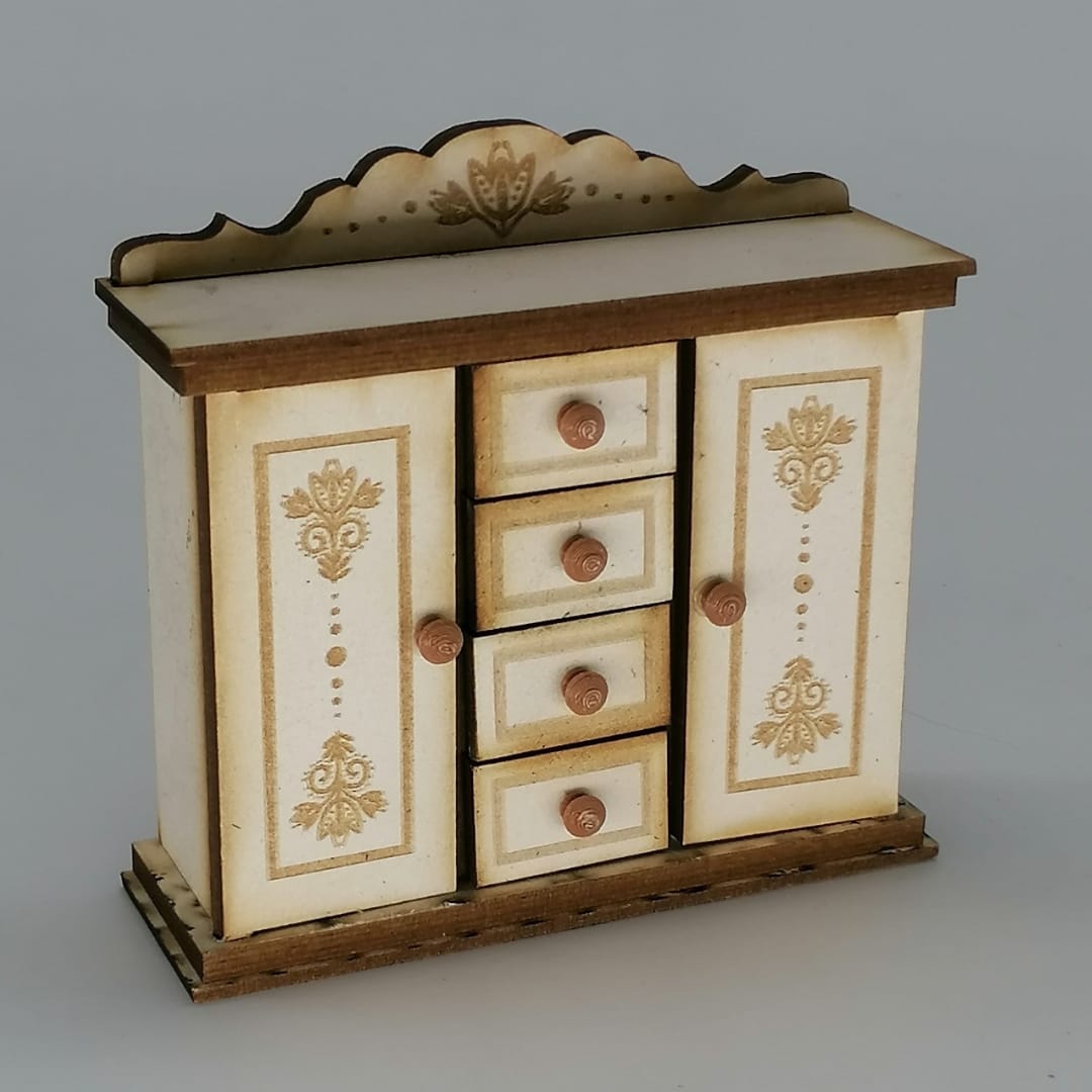 Miniature country house chest of drawers in 1:12 scale