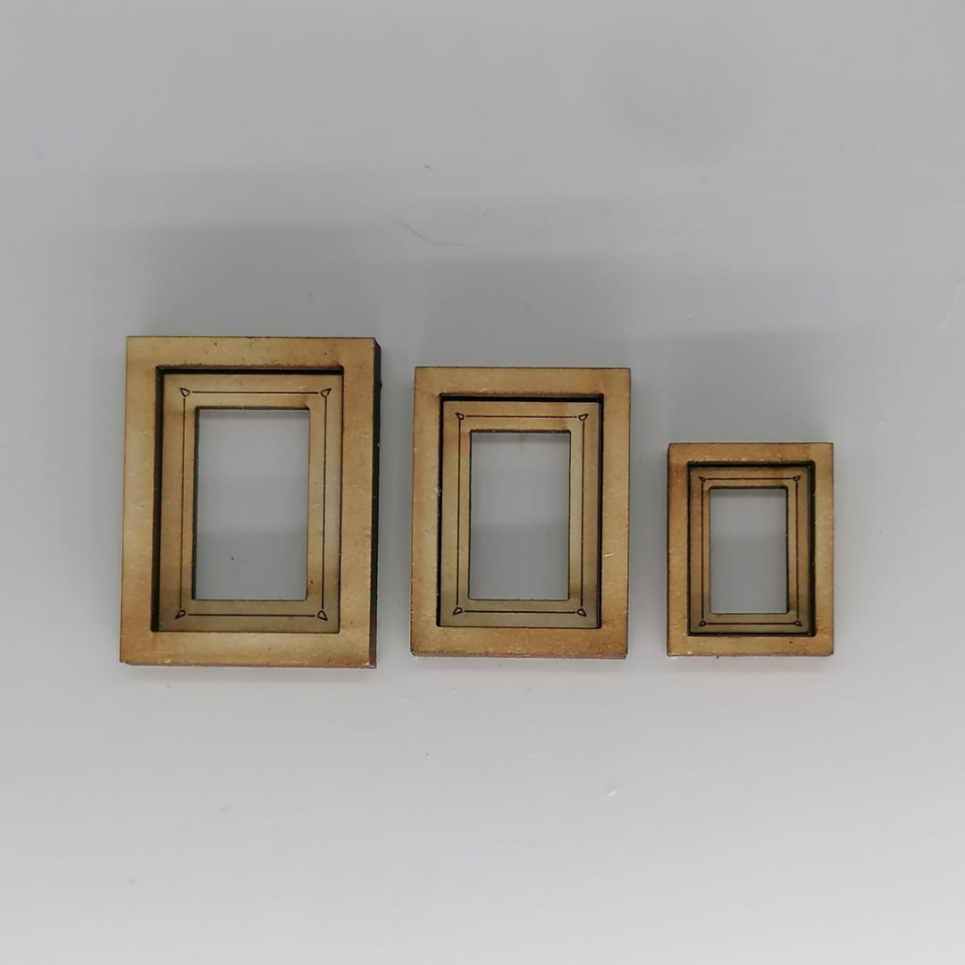 Miniatur Bilderrahmen im Maßstab 1:12 - 3er set eckig unbemalt - Miniaturen