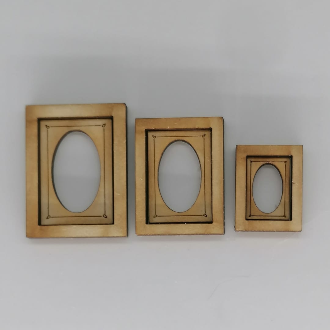 Miniatur Bilderrahmen im Maßstab 1:12 - 3er set oval unbemalt - Miniaturen