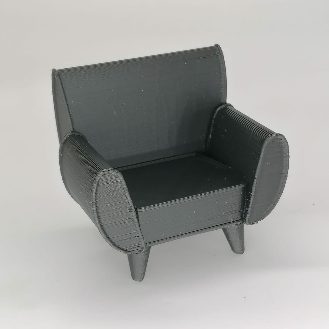 Miniature 80s armchair in 1:12 scale